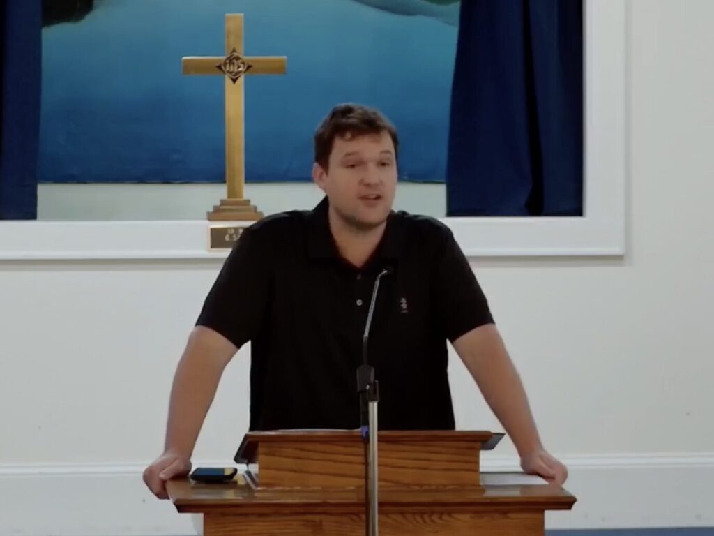 Pastor Kolton preaching at New Life Church campus pastor